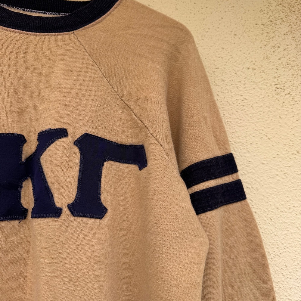 Vintage 50s 60s KKG Raglan Sweatshirt Tan Navy Sorority Fraternity Size Medium - Picture 8 of 13